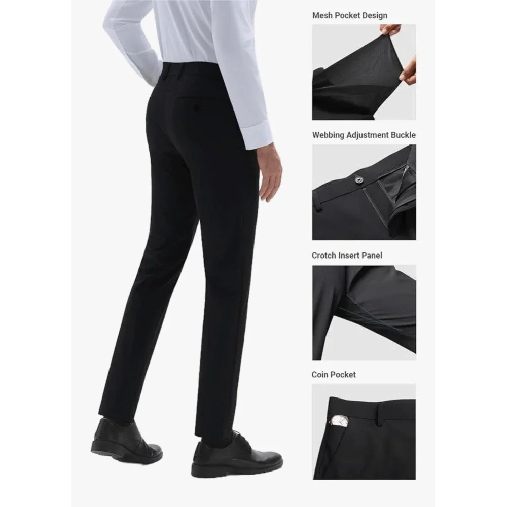 Men's Dress Pants Stretch Slim Gray Business Work‎ Travel Trousers Size 42wx31L